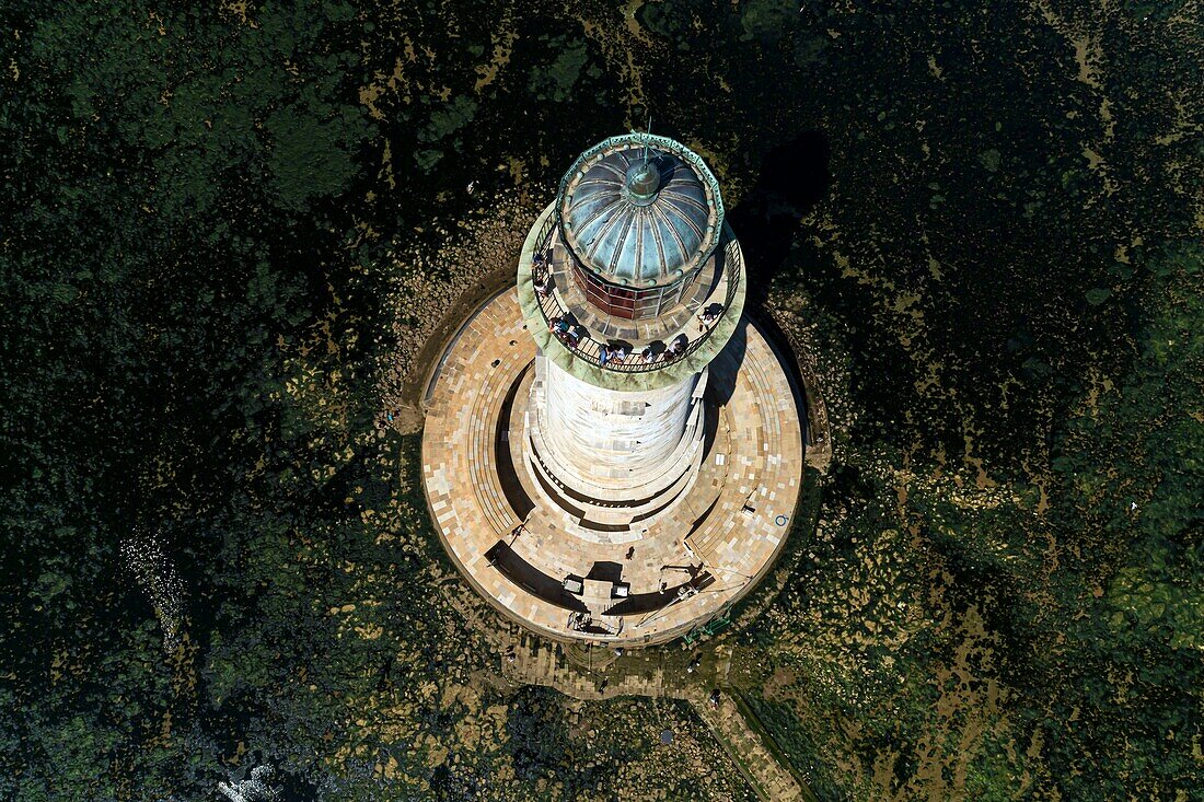 France, Gironde, Verdon-sur-Mer, rocky plateau of Cordouan, lighthouse of Cordouan, classified Historical Monuments, general view (aerial view)\n