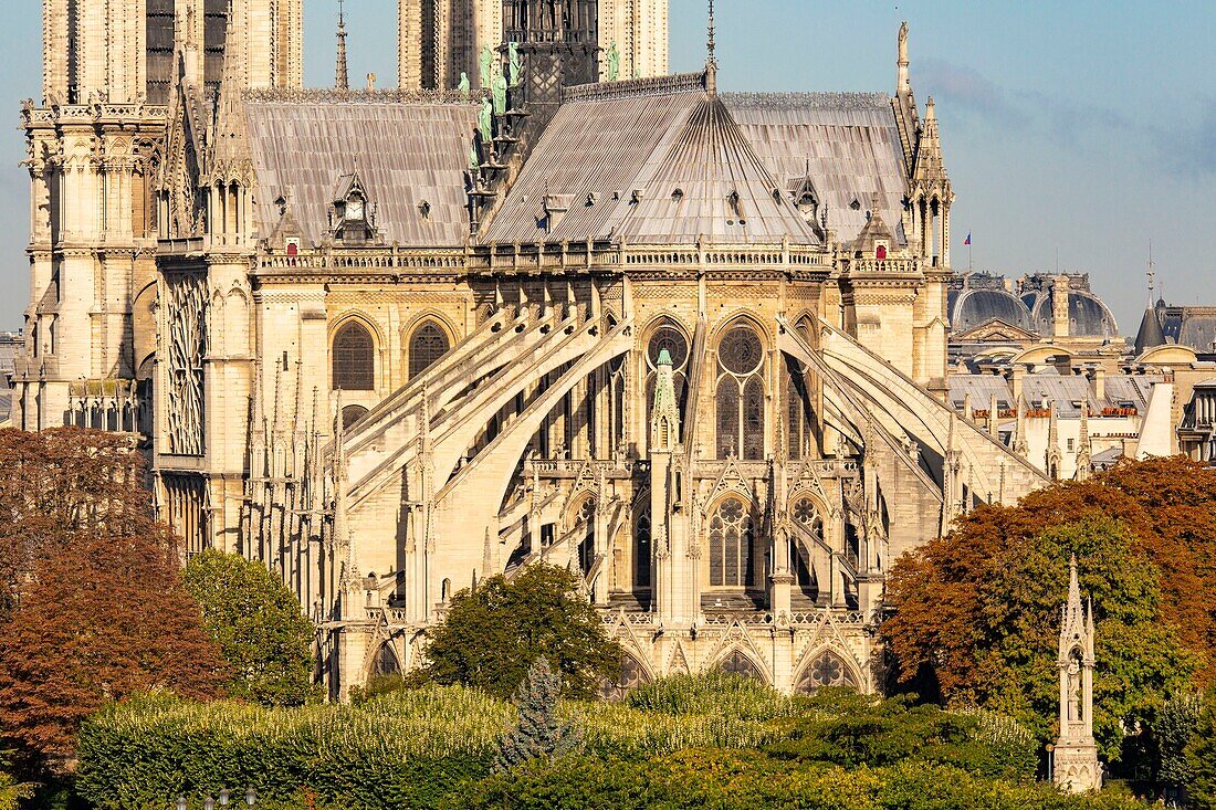 France, Paris, area listed as World Heritage by UNESCO, Ile de la Cite, Notre Dame Cathedral\n
