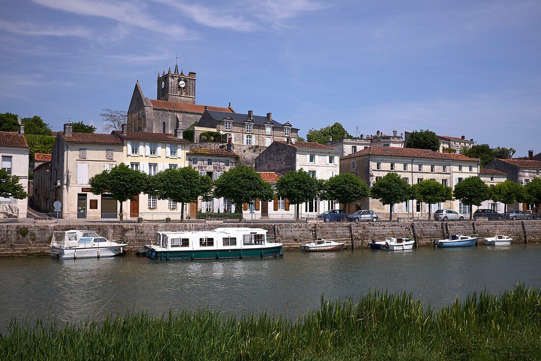 France, Charente Maritime, Saint Savinien sur Charente, labeled stones and water villages, from the banks of the Charente\n