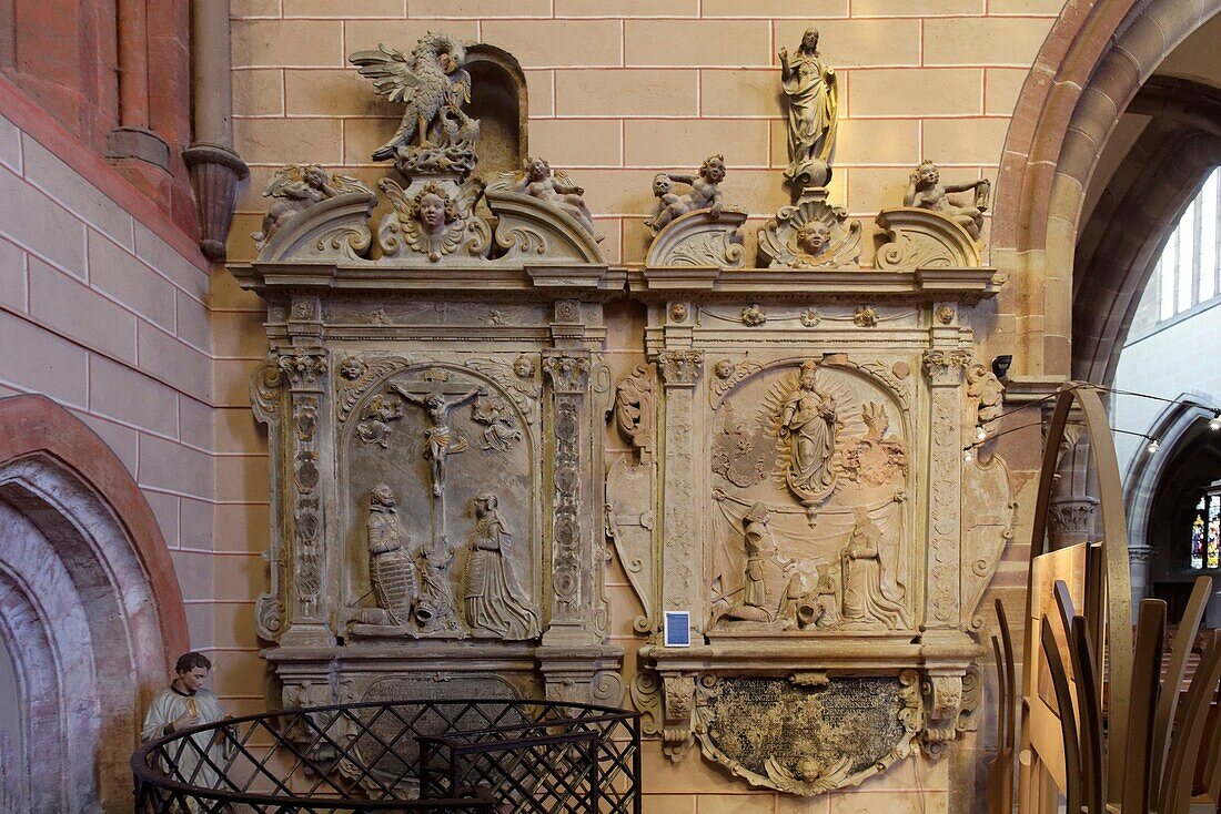 France, Bas Rhin, Marmoutier, Roman abbey church dated of the 6th century, Funerary monuments or cenotaphs of the avocados of the Marmoutier abbey(17th century)\n