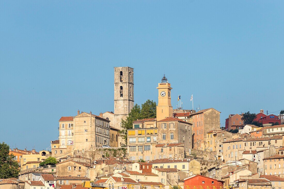 France, Alpes-Maritimes, Grasse, Notre-Dame du Puy cathedral and the Clock Tower\n