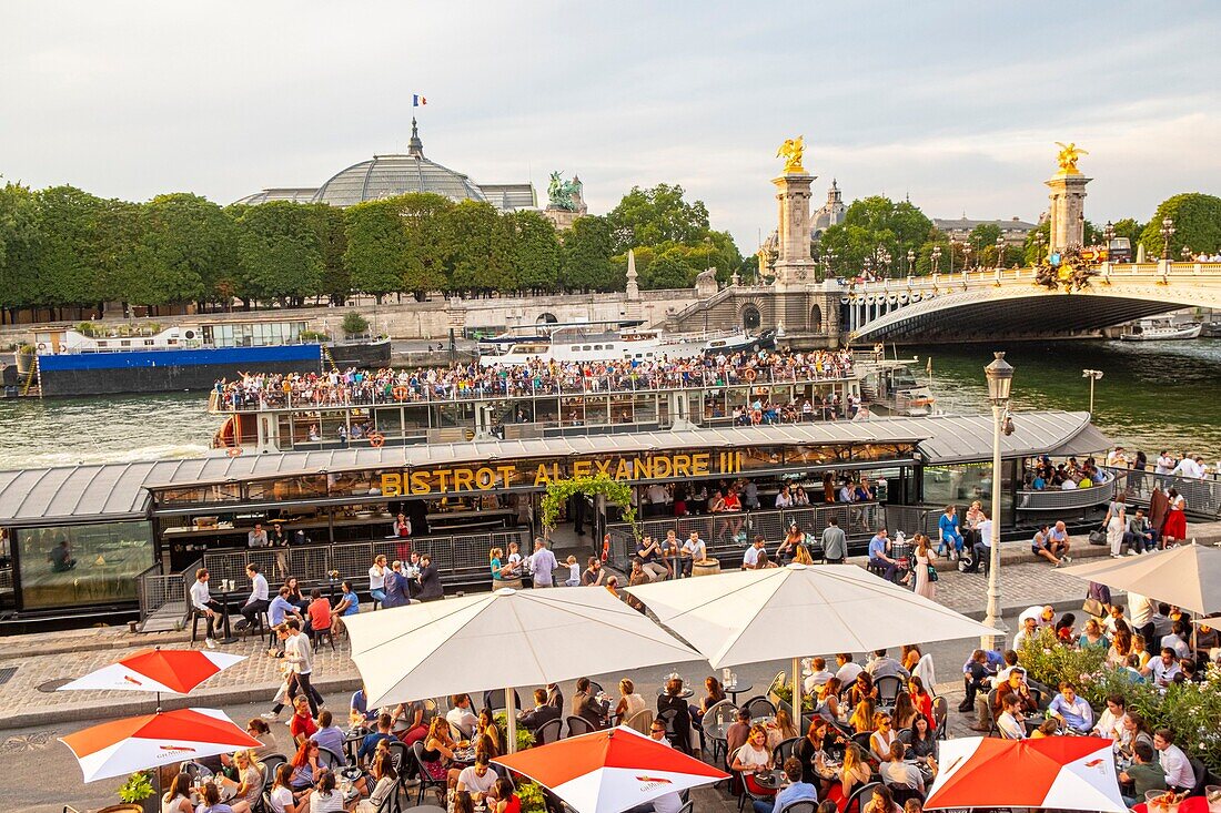 Frankreich, Paris, von der UNESCO zum Weltkulturerbe erklärtes Gebiet, der Park Rives de Seine an der Brücke Alexandre III