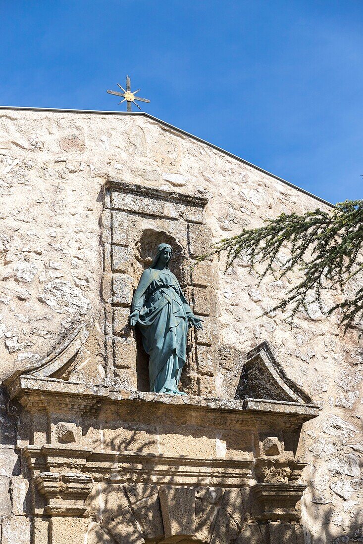 France, Bouches du Rhône, Pays d'Aix, Grand Site Sainte-Victoire, Vauvenargues, Sainte-Victoire mountain, the Priory of Sainte-Victoire, statue of the Virgin Mary pregnant\n
