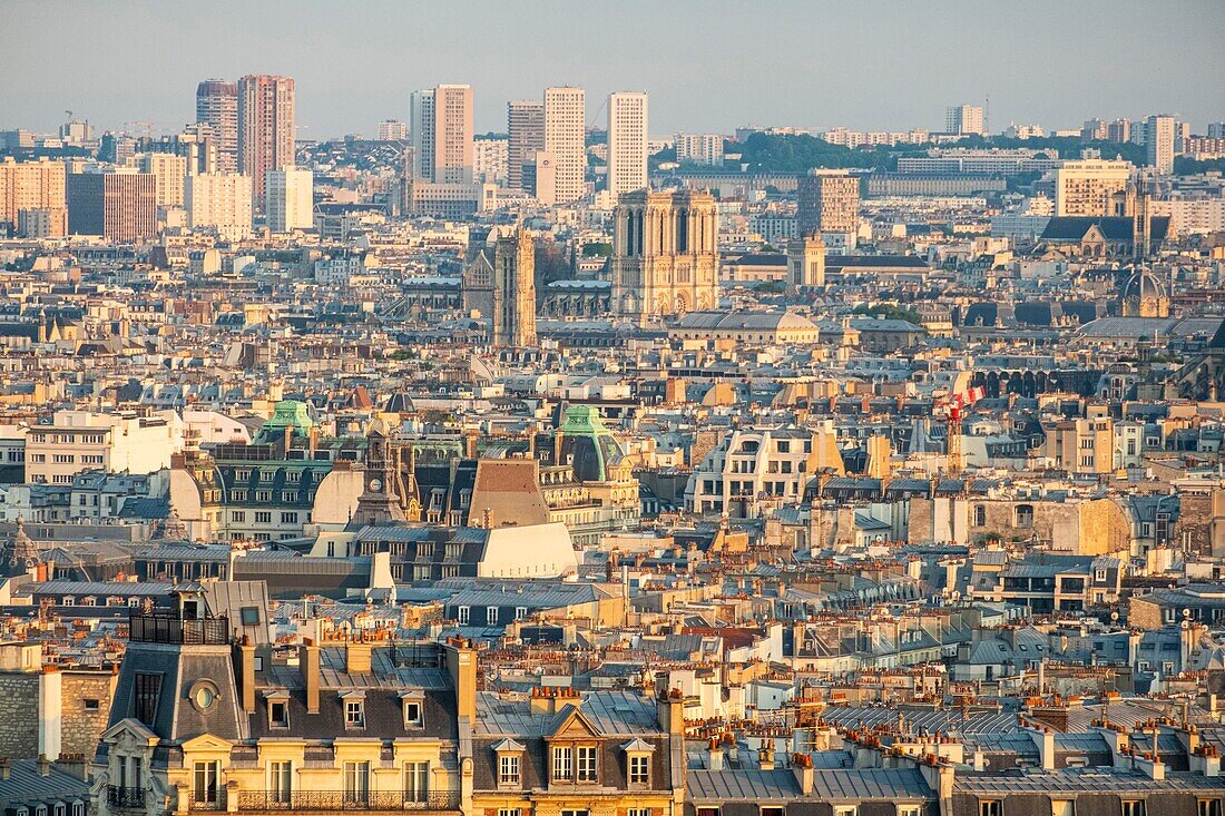 France, Paris, view on the rooftops of Paris en Zinc\n