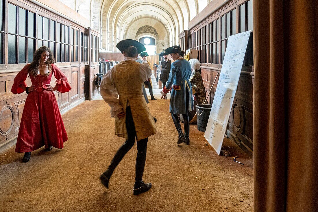 France, Oise, Chantilly, Chantilly Castle, the Great Stables, show of the Tercentenary of the Great Stables: Once upon a time...the Great Stables, the riders prepare themselves\n