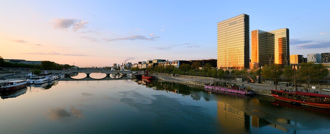 France, Paris, the banks of the Seine river, Bibliotheque Nationale de France (National Library of France) by architect Dominique Perrault\n