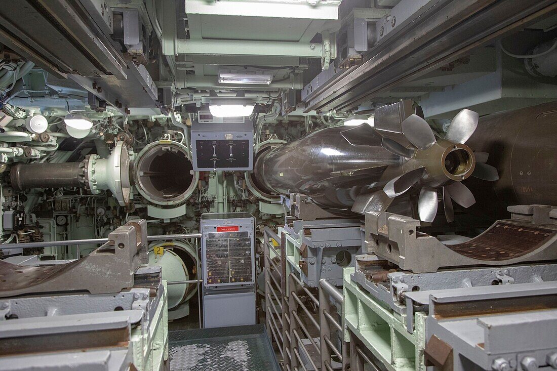 France, Manche, Cotentin, Cherbourg, Cite de la Mer (city of the sea), Le Redoutable, nuclear submarine, torpedo room\n