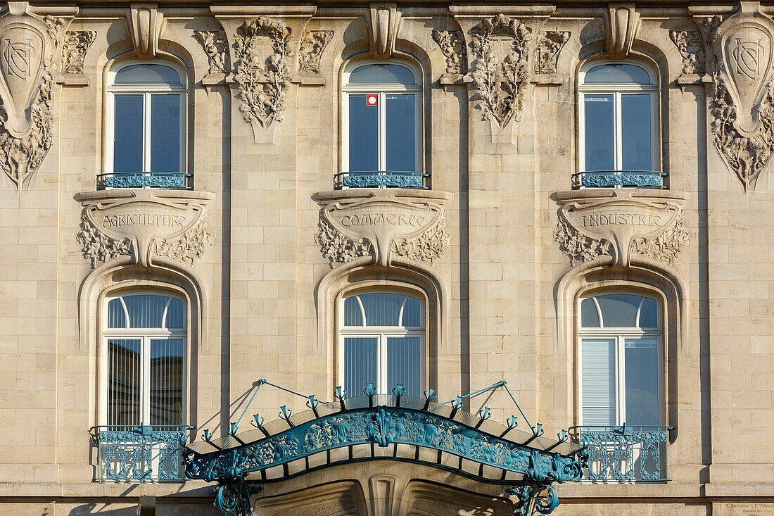 France, Meurthe et Moselle, Nancy, facade of the Chambre de Commerce et d'Industrie de Meurthe et Moselle (Chamber of Commerce and Industry of Meurthe et Moselle) built in 1909 by architects Louis Marcal and Emile Toussaint in Art Nouveau style\n