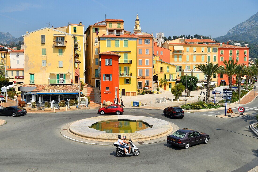 France, Alpes Maritimes, Menton, the old town dominated by the Saint Michel Archange basilica place Fontana (Fontana square)\n