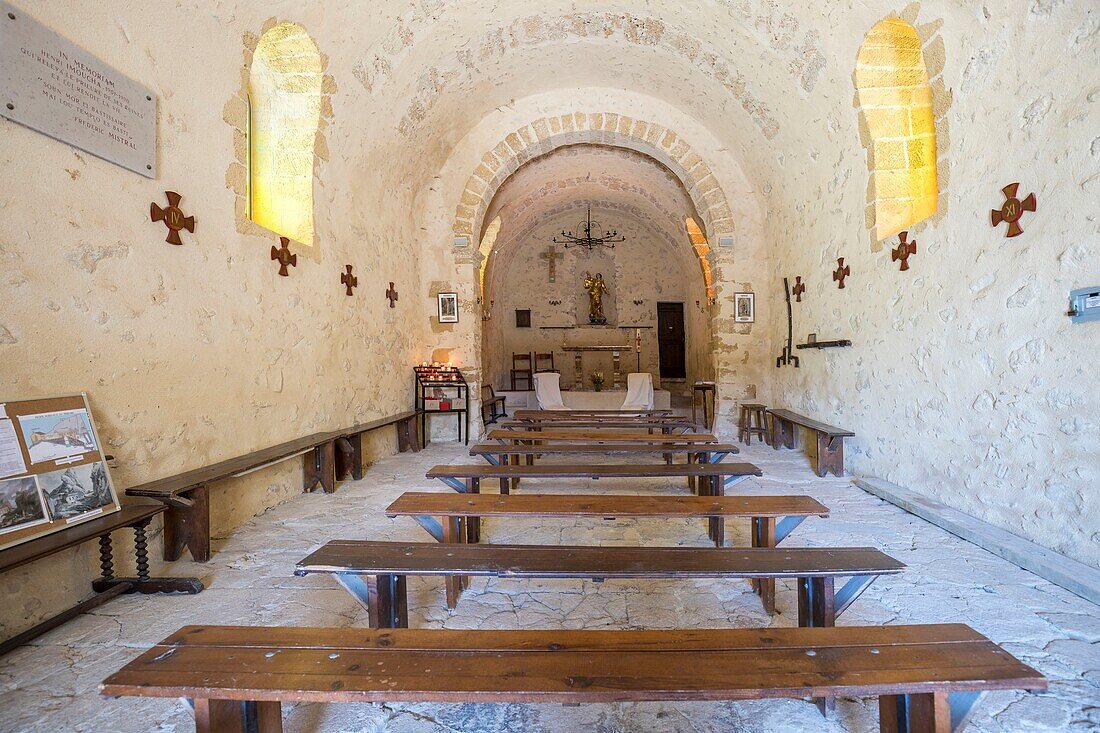 France, Bouches du Rhône, Pays d'Aix, Grand Site Sainte-Victoire, Vauvenargues, Sainte-Victoire mountain, chapel of the Priory of Sainte-Victoire\n