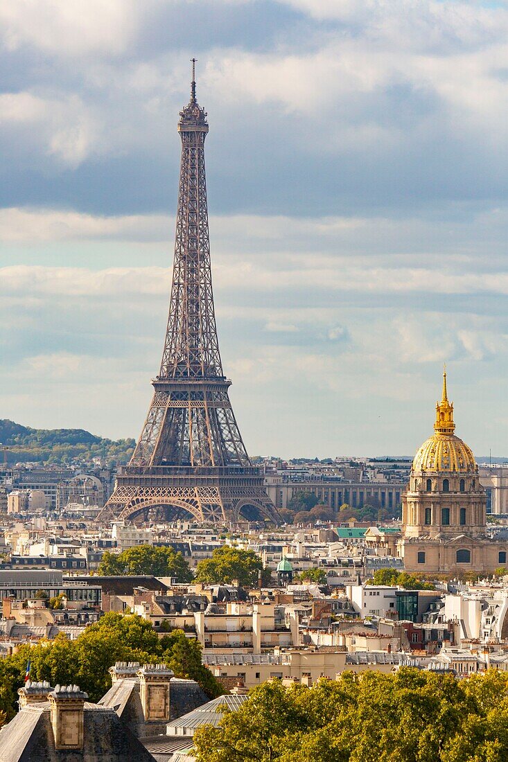 France, Paris, general view with Eiffel Tower and Invalides\n