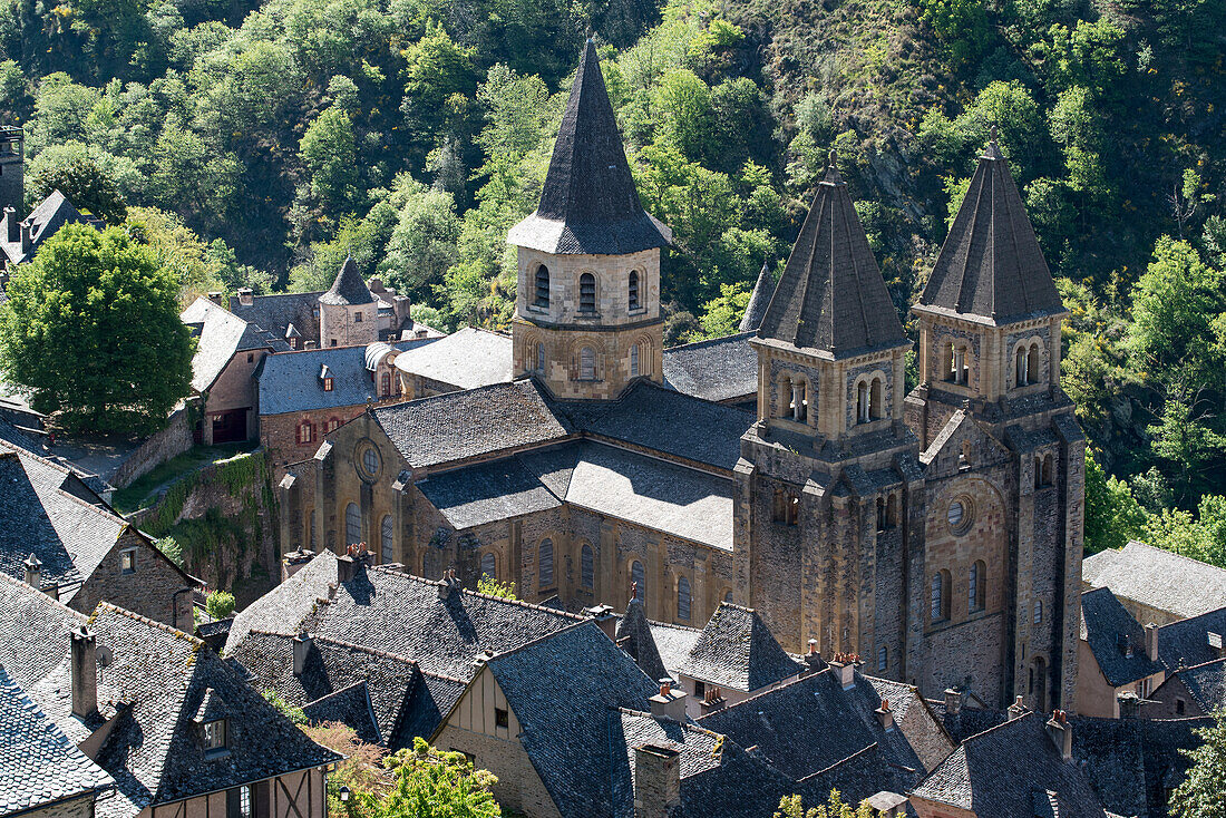 France, Aveyron, Conques, labeled the Most Beautiful Villages of France, Romanesque Abbey of Saint Foy from 11th Century, listed as World Heritage by UNESCO\n