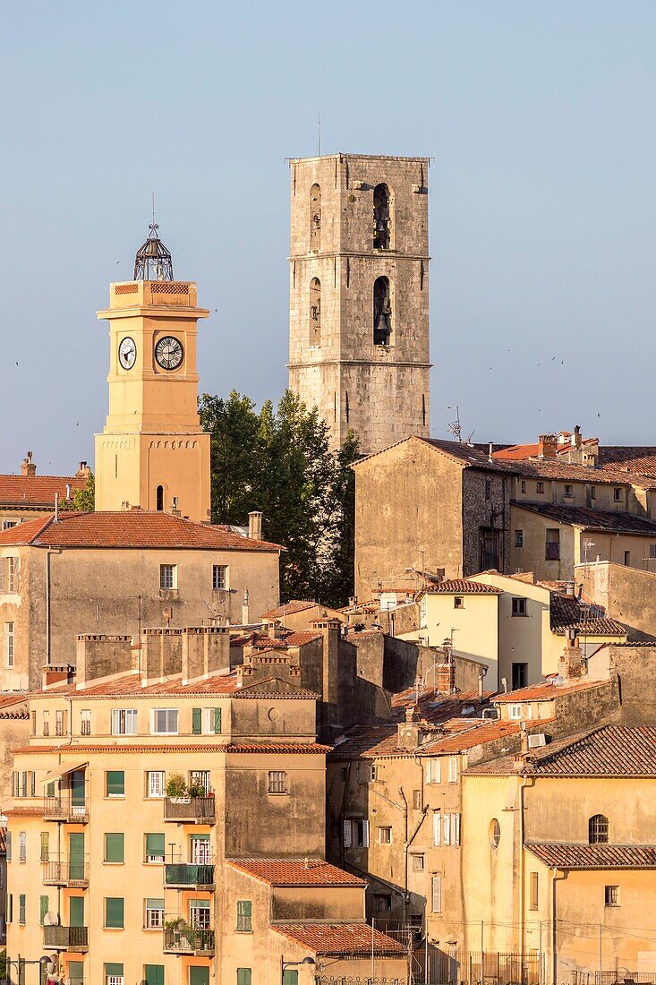 France, Alpes-Maritimes, Grasse, Notre-Dame du Puy cathedral and the Clock Tower\n