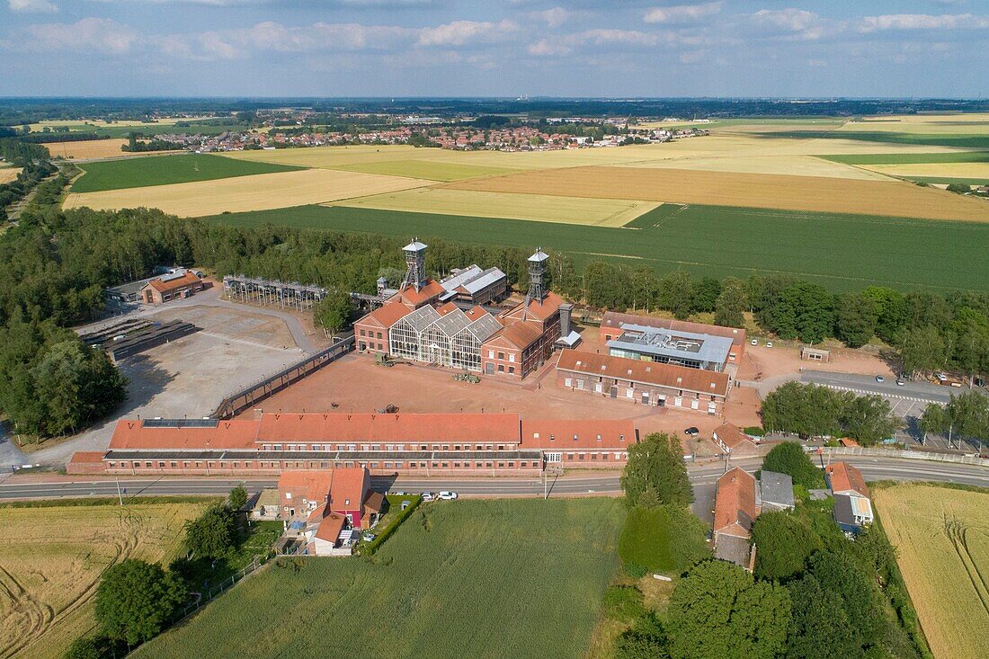 France, Nord, Lewarde, Historic Mining Center listed as World Heritage by UNESCO, La Fosse Delloye in Lewarde, Historic Center Mining (aerial view)\n