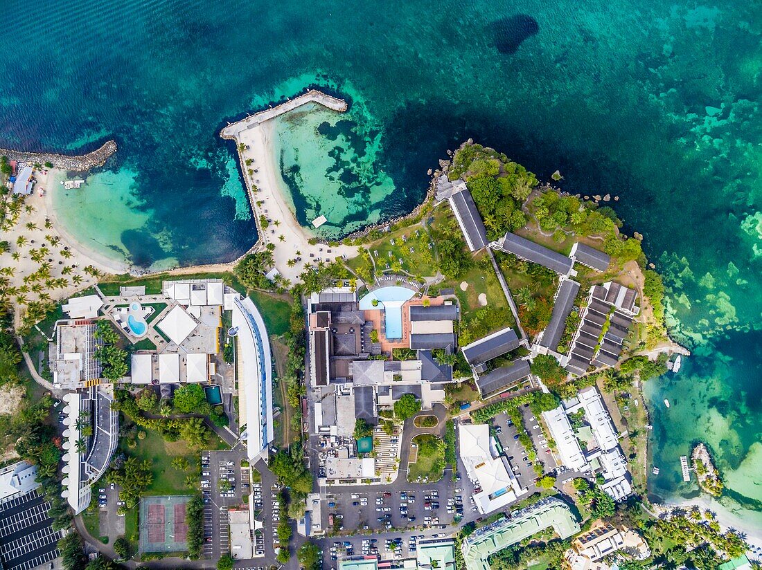 Frankreich, Karibik, Kleine Antillen, Guadeloupe, Grande-Terre, Le Gosier, Hotel Creole Beach (Luftaufnahme)