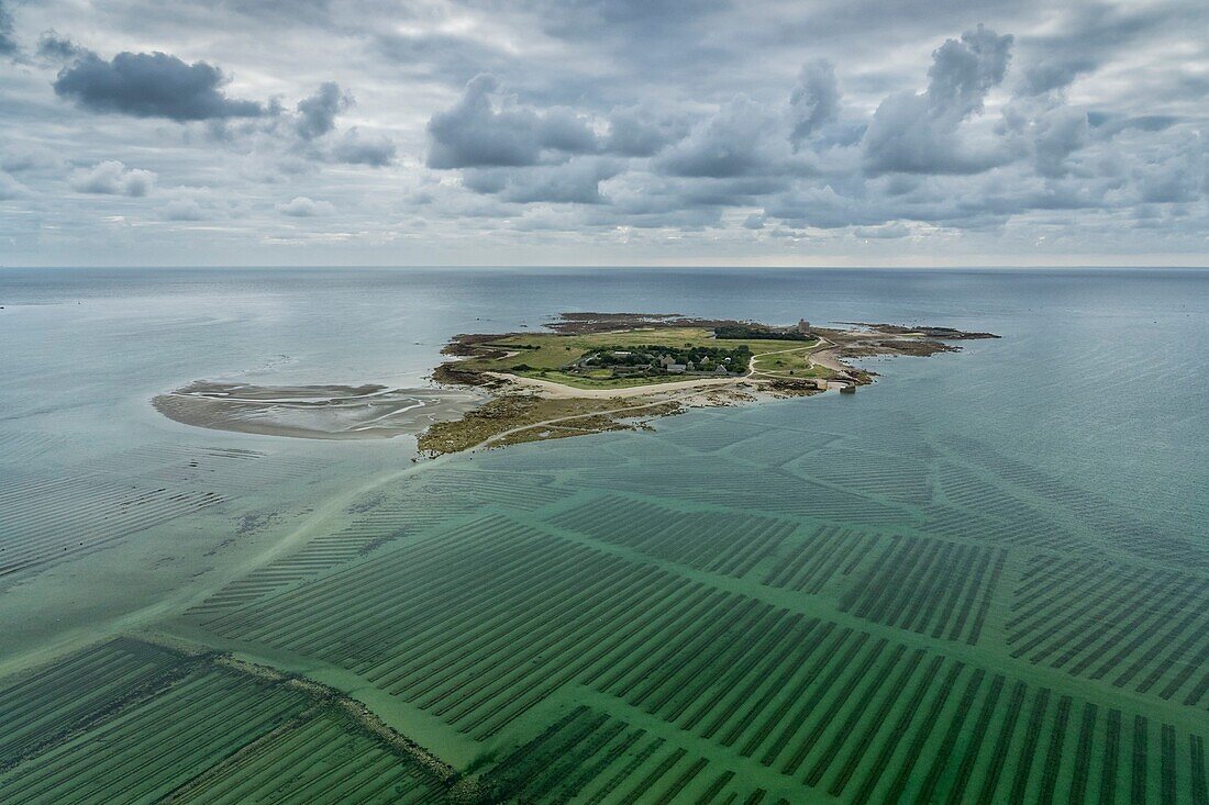 France, Manche , Saint Vaast la Hougue, Tatihou Island, the Vauban fortifications are listed as World Heritage of Humanity (aerial view)\n