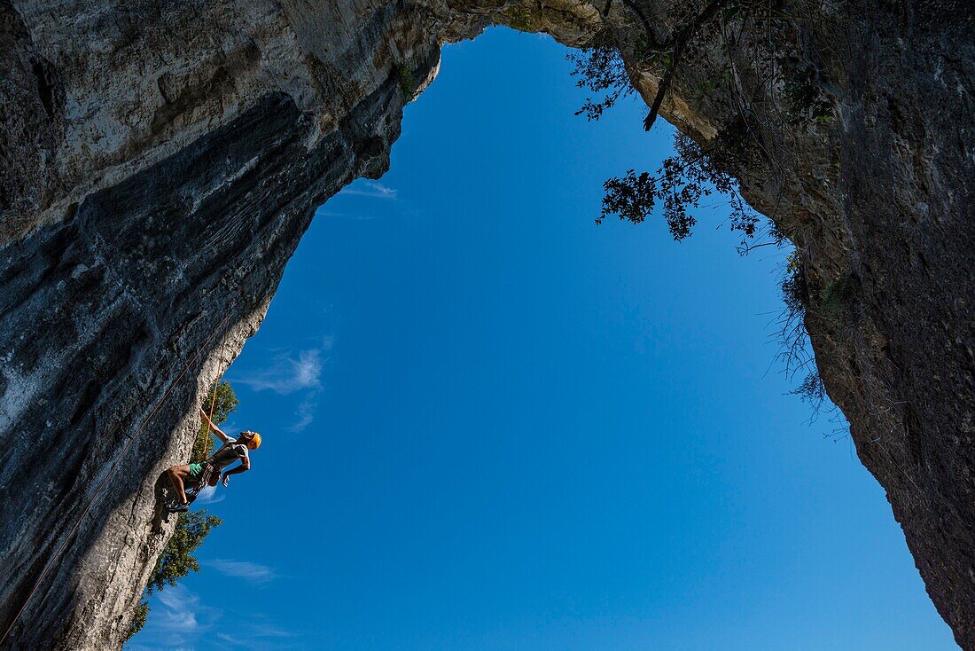 France, Ardeche, Berrias et Casteljau, climbing area of the Vire aux Oiseaux\n