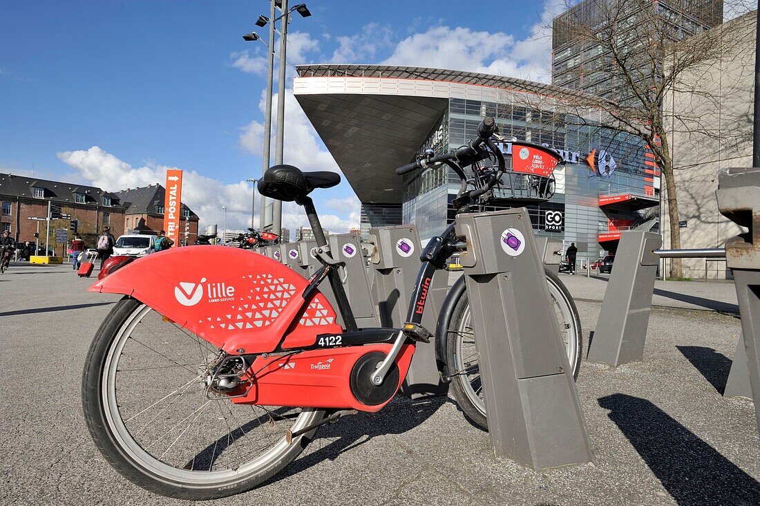 France, Nord, Lille, Lille Flandres station, V'Lille station for self-service bike rental\n