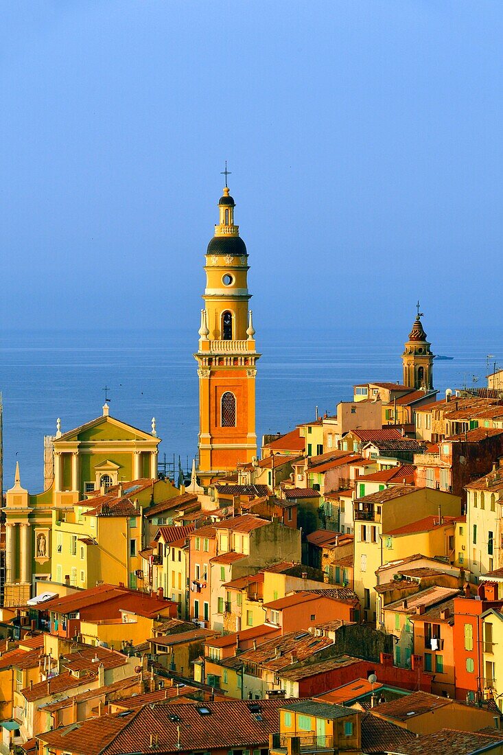 France, Alpes Maritimes, Menton, the old town dominated by the Saint Michel Archange basilica\n