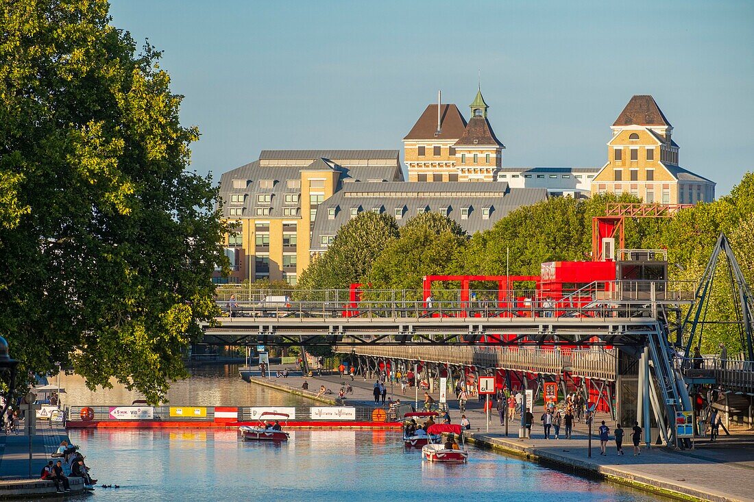 France, Paris, La Villette park, Ourcq canal\n