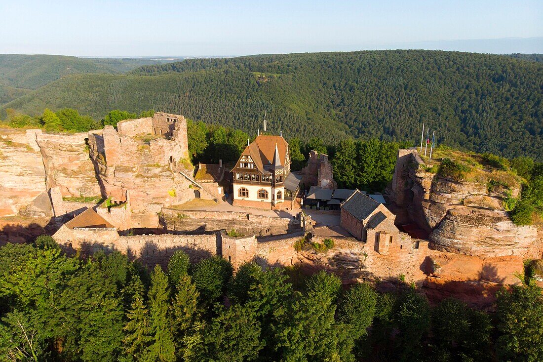 France, Bas Rhin, Saverne, Haut Barr castle dated 11th to 14th century (aerial view)\n