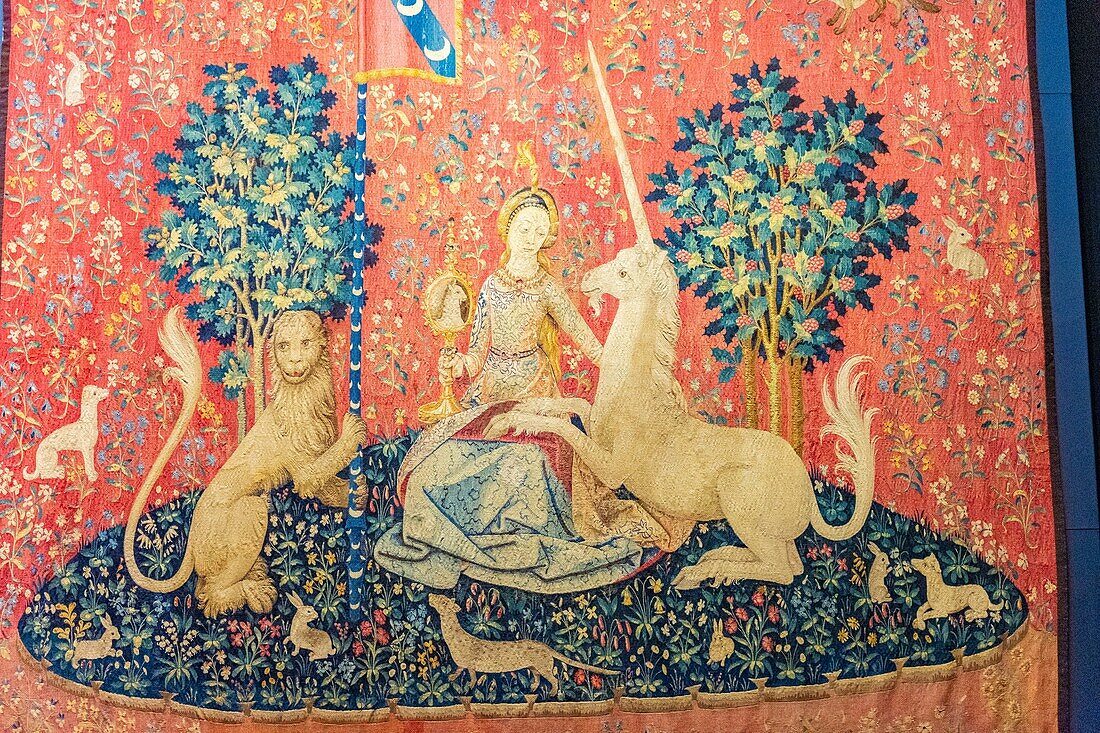 France, Paris, National museum of the Middle Ages-Cluny museum, Tapestries of the Lady with the Unicorn: The View\n