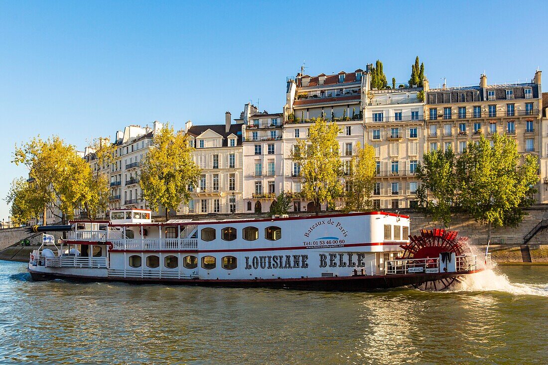 France, Paris, area listed as World Heritage by UNESCO, a fly boat shaped like a dawn boat\n