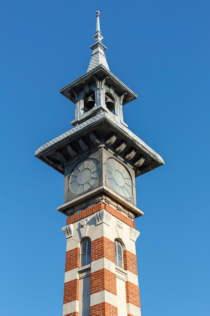 France, Meurthe et Moselle, Nancy, detail of architecture of a red bricks tower in Boulevard Lobau\n