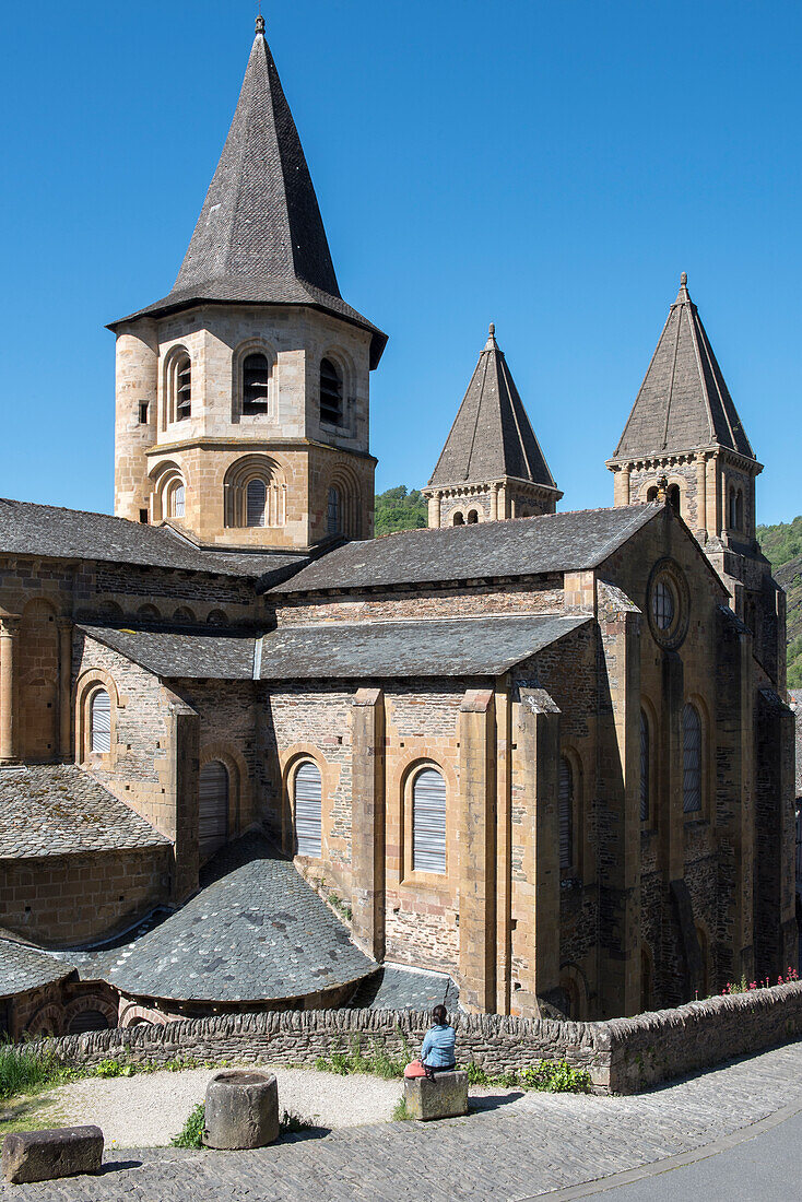 France, Aveyron, Conques, labeled the Most Beautiful Villages of France, Romanesque Abbey of Saint Foy from 11th Century, listed as World Heritage by UNESCO\n