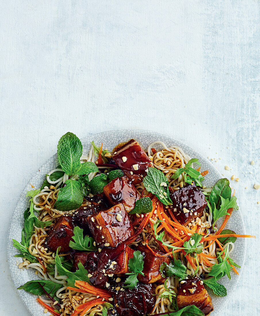 Asian noodle salad with sticky caramelised pork