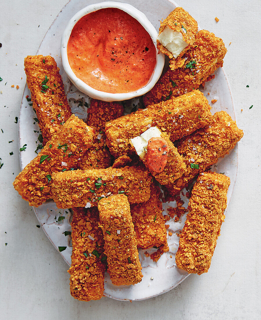 Halloumi fingers breaded with Doritos