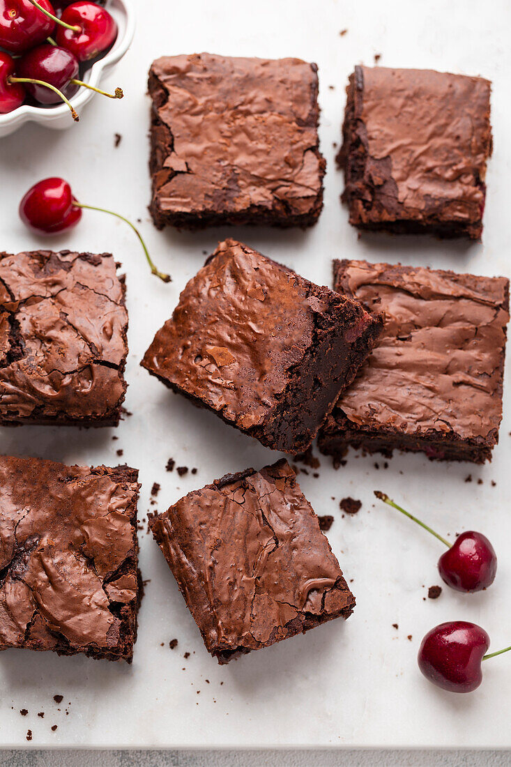 Fudgy chocolate brownies with cherries