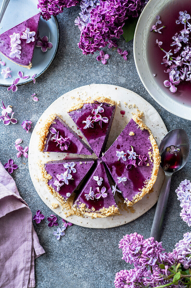 Blueberry lilac cheesecake