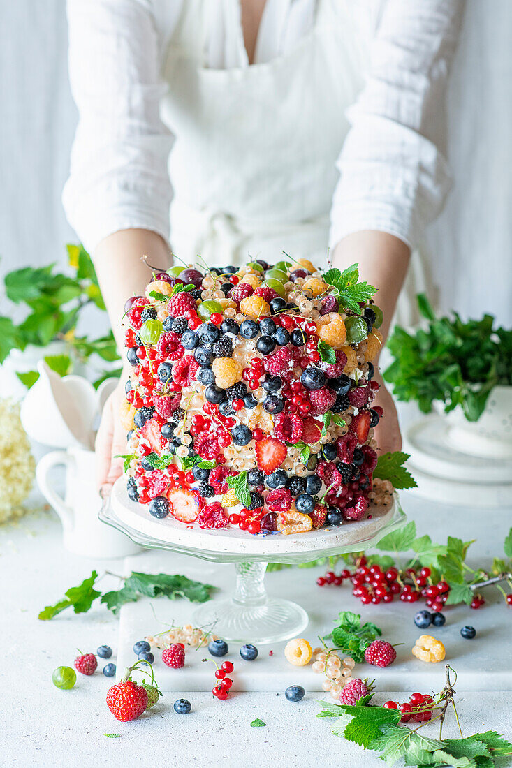 Cake decorated with summer berries