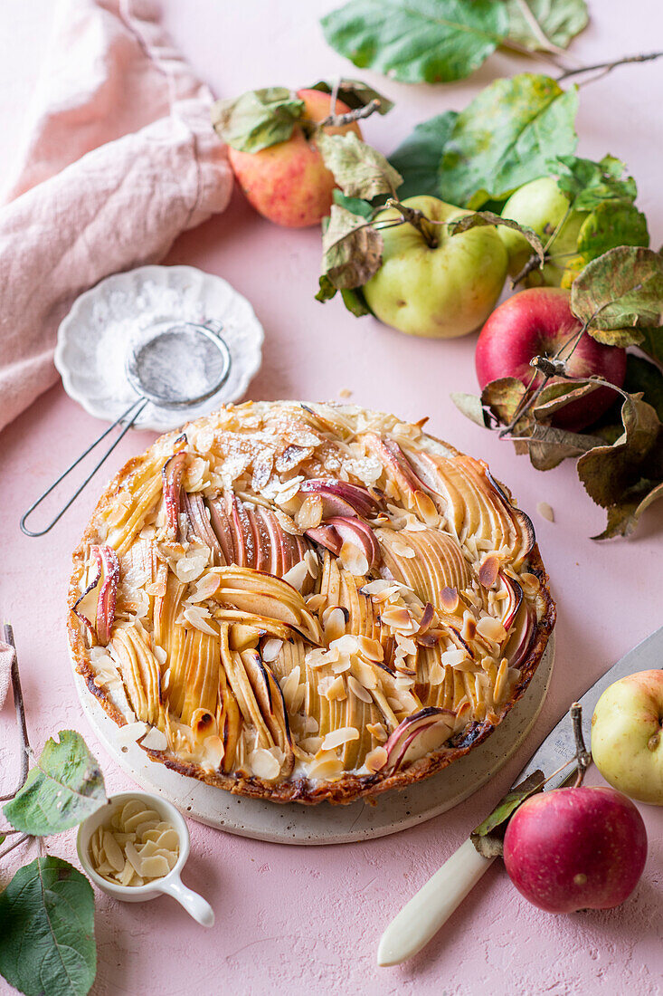 Apple tart with flaked almonds