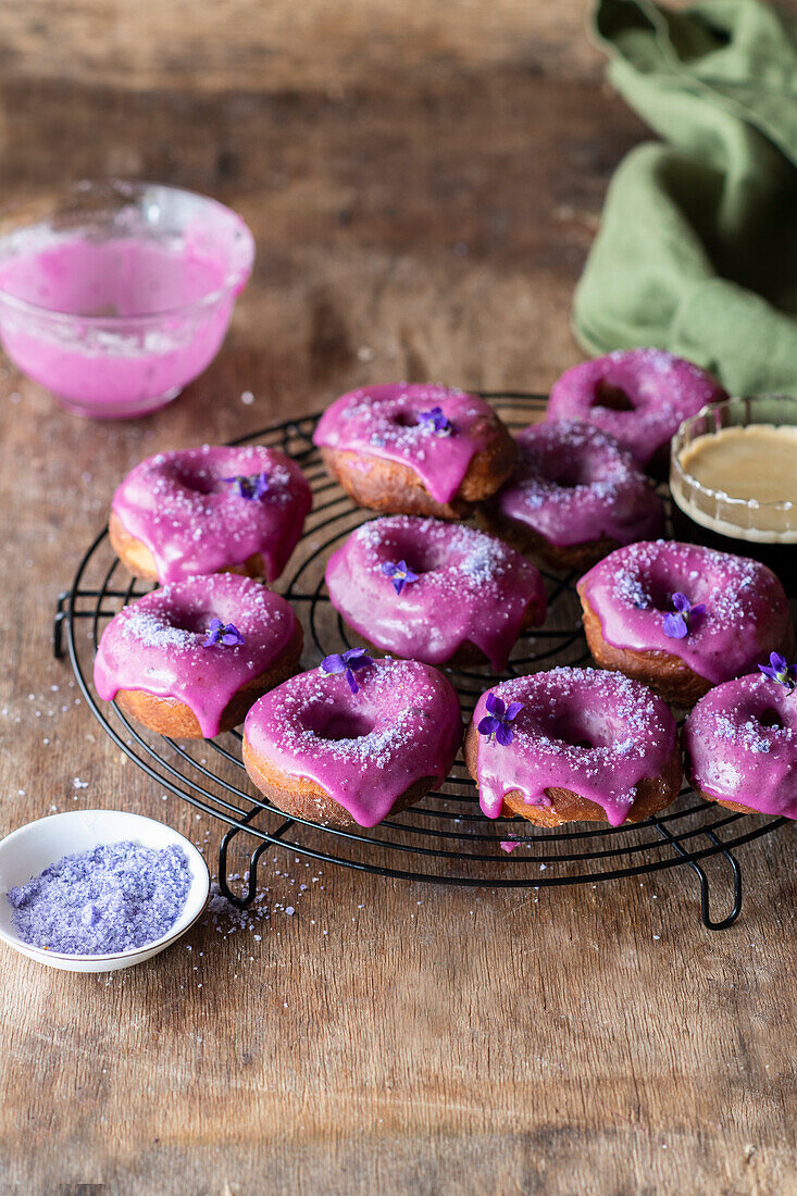 Donuts with purple violet icing