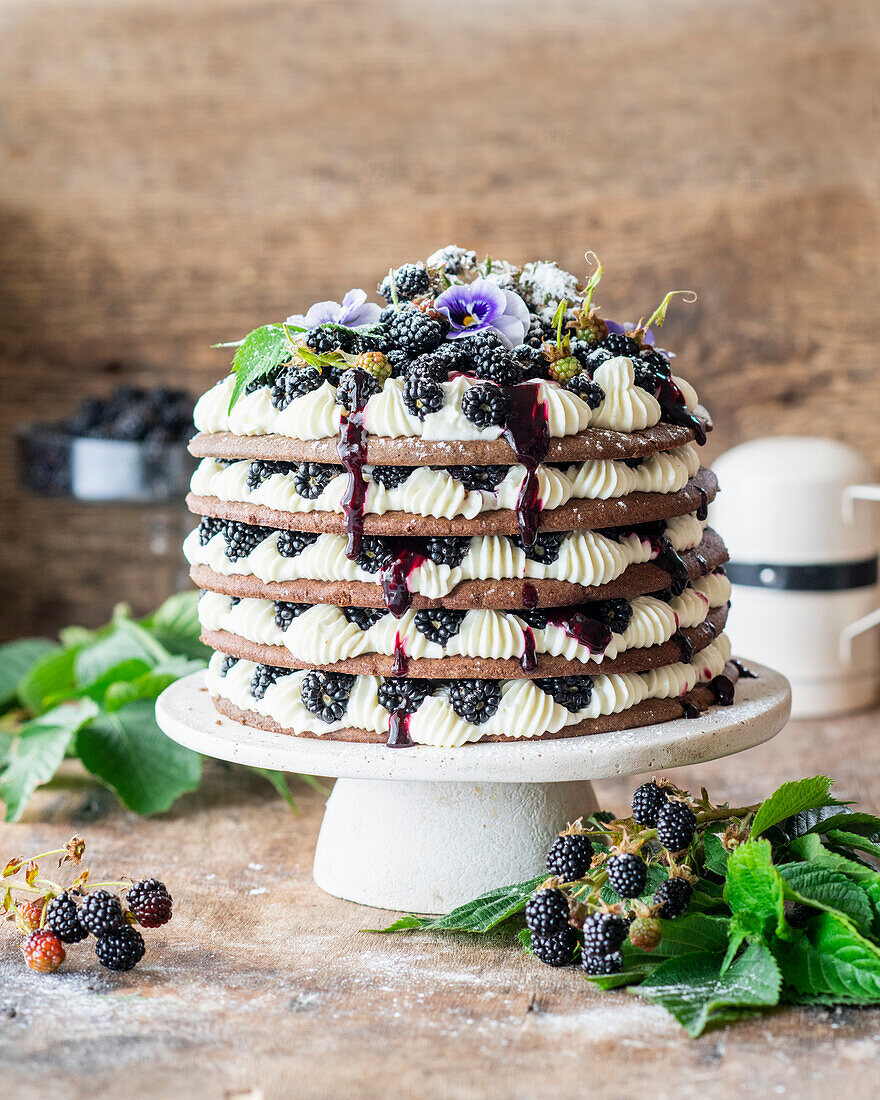 Blackberry layered cream cake