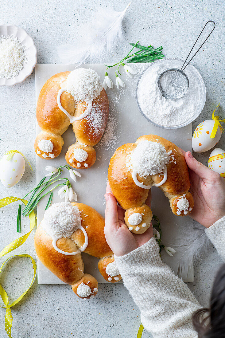 Easter bunnies made from yeast dough