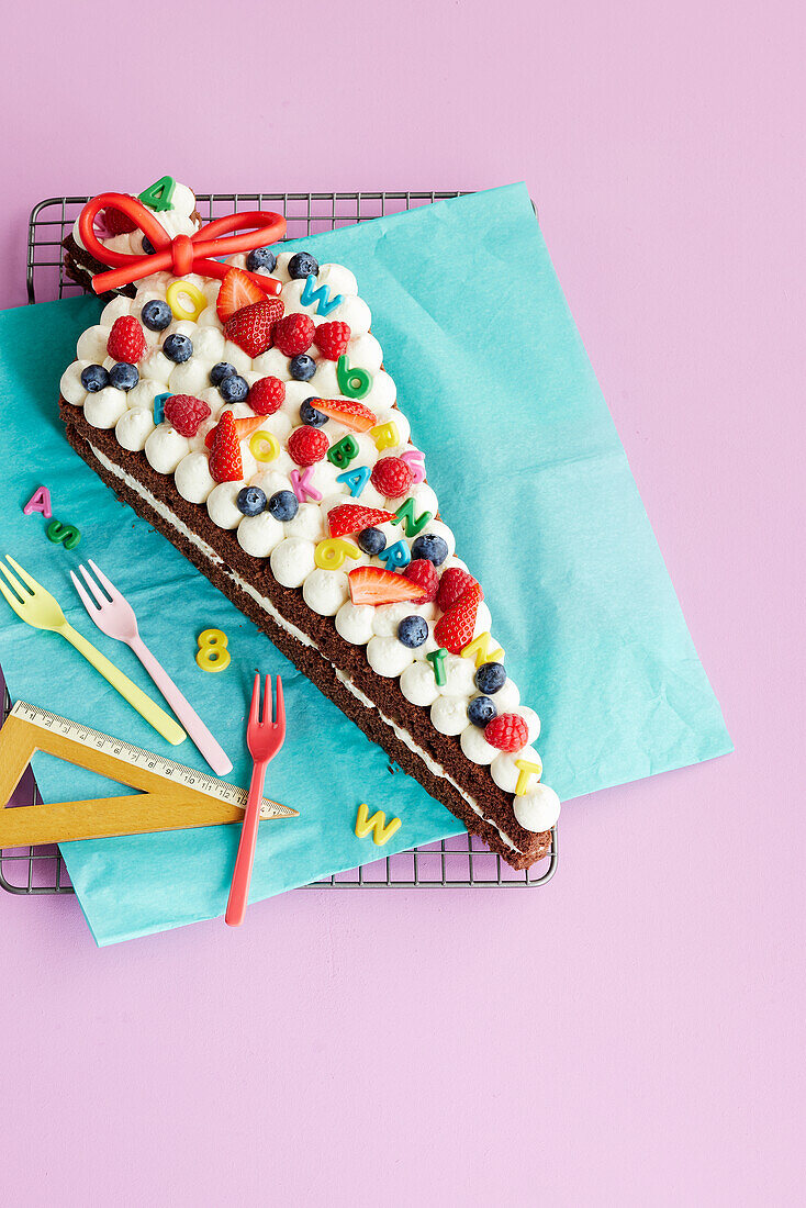 School cone cake with sweets
