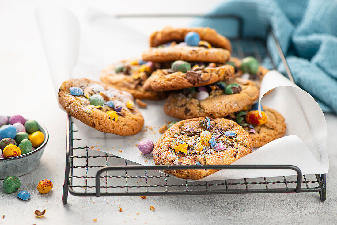 Fluffy Easter cookies with candy eggs