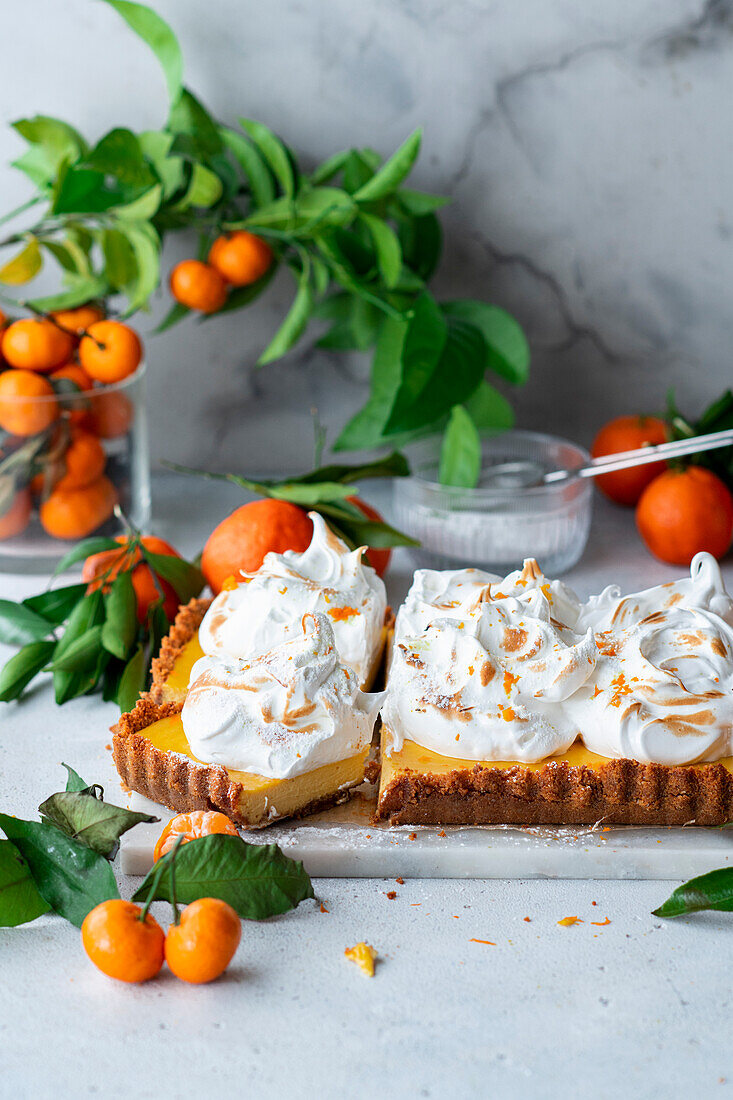 Clementine curd meringue tart