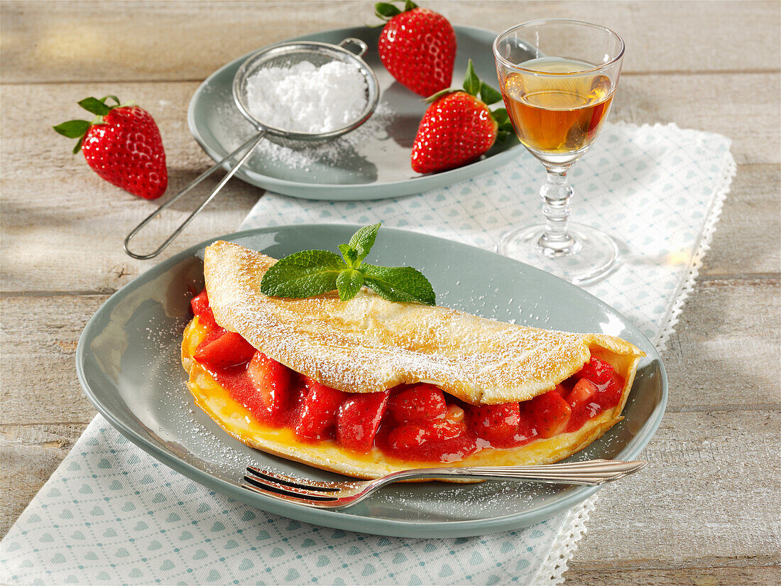 Omelette with strawberry ragout