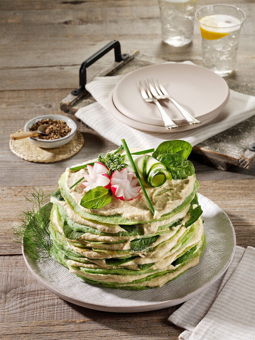 Oriental crêpe tart with spinach