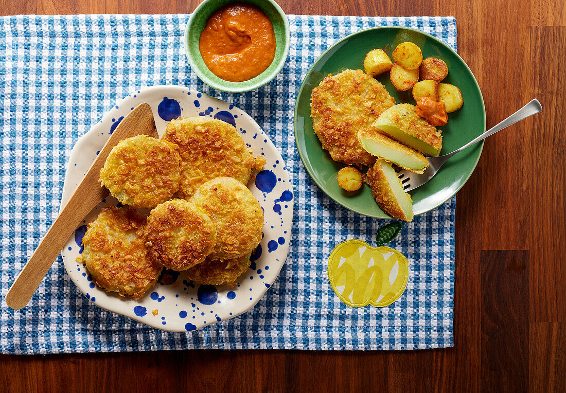 Vegetarische Gemüse-Schnitzel 'Wiener Art' mit Curry-Ketchup
