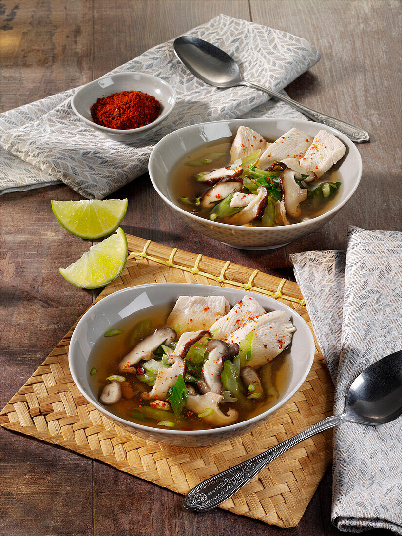 Asian bowl with chicken and shiitake