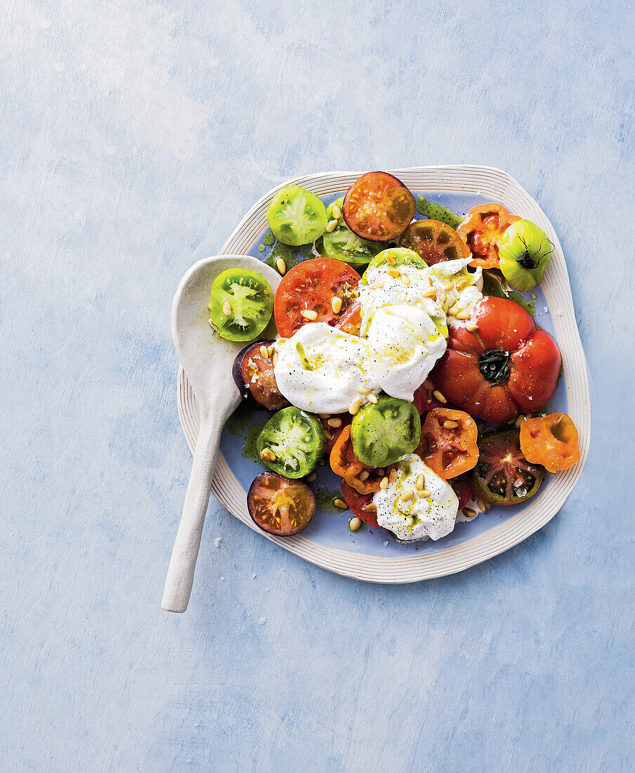 Heirloom caprese salad with herb oil