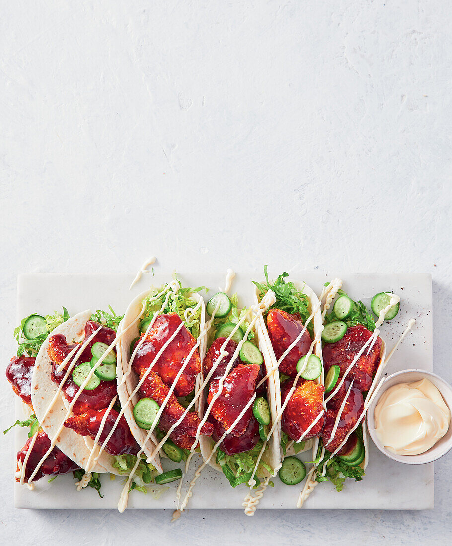 Sticky Korean chicken tacos cooked in the hot air fryer