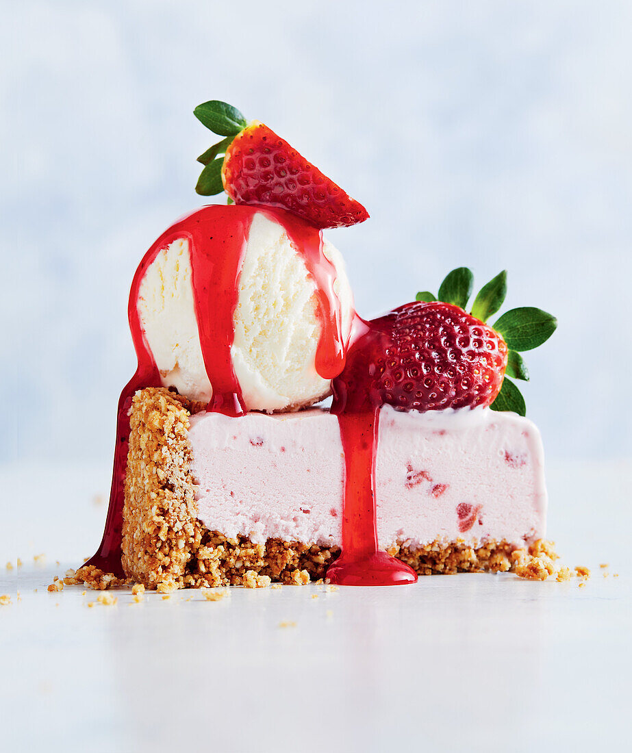 Strawberry ice cream cake with ice cream cone base