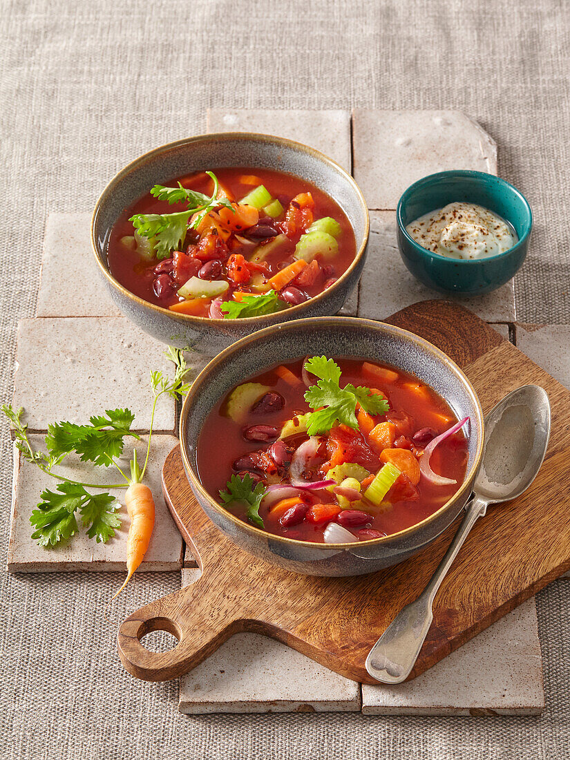 Red vegetable soup with kidney beans