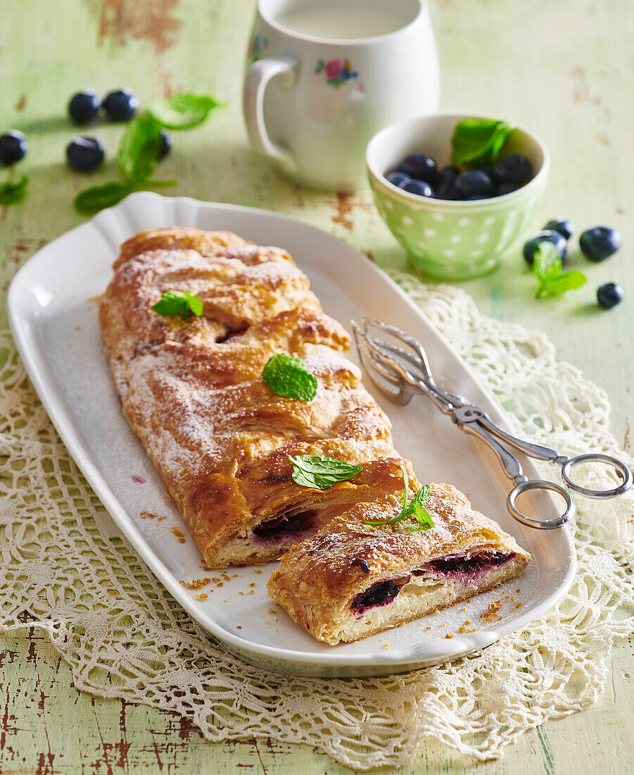 Blueberry and coconut strudel